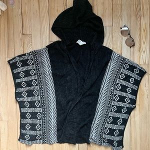 Oversized knit poncho shawl with hood​